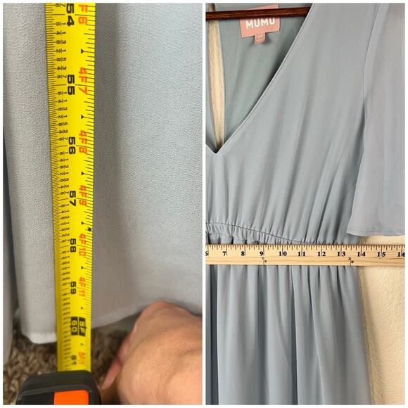 Show Me Your Mumu M Emily Empire Maxi Dress Blue Chiffon Flutter Sleeve - Picture 6 of 11